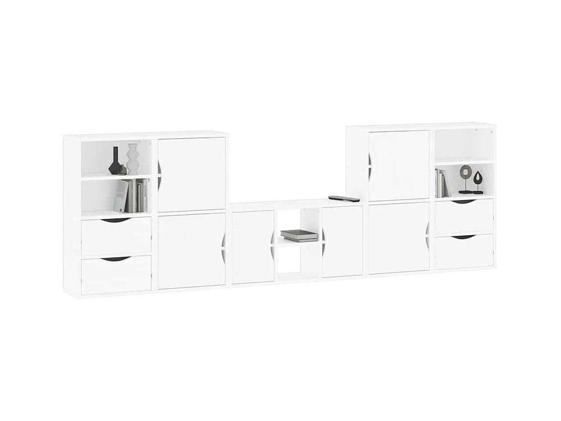 Meubles TV 5 pièces avec rangement ODDA blanc bois de pin massif