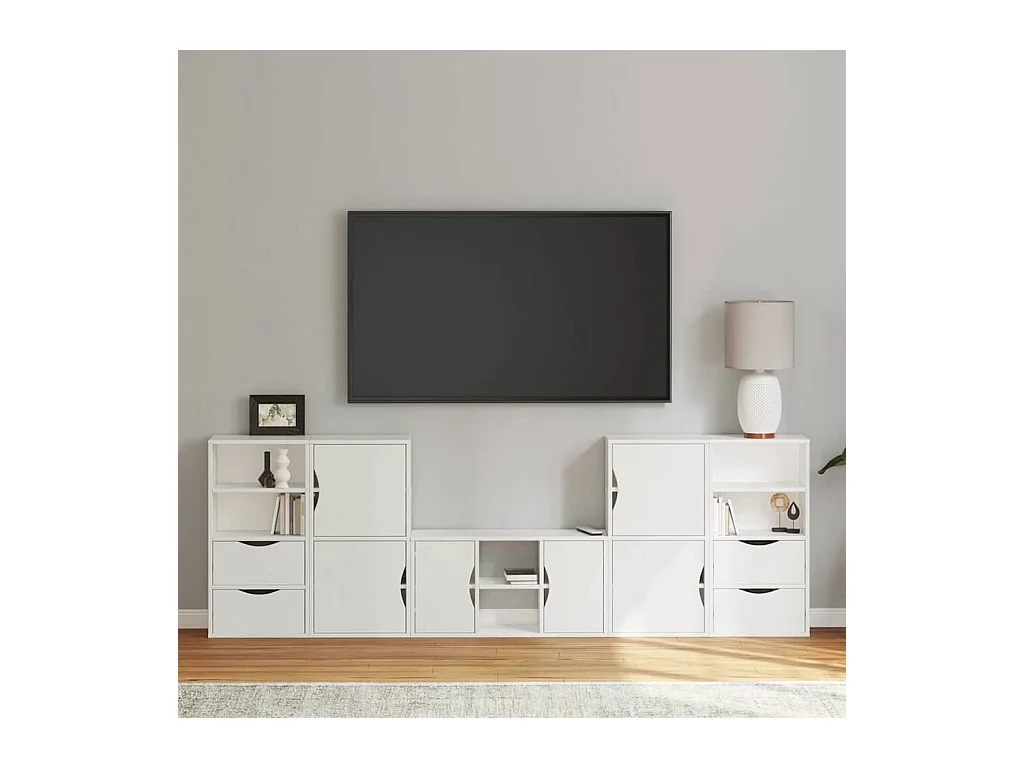 Muebles de TV 5 uds. con almacenaje "ODDA" blanco madera pino