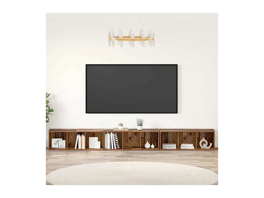 Meuble TV 3 pièces Bois ancien 37 x 35 x 107.5 cm Bois stratifié