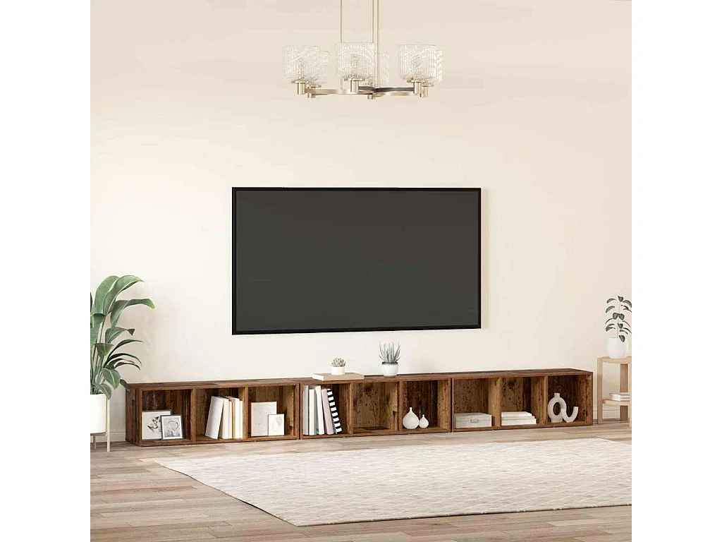 Meuble TV 3 pièces Bois ancien 37 x 35 x 107.5 cm Bois stratifié