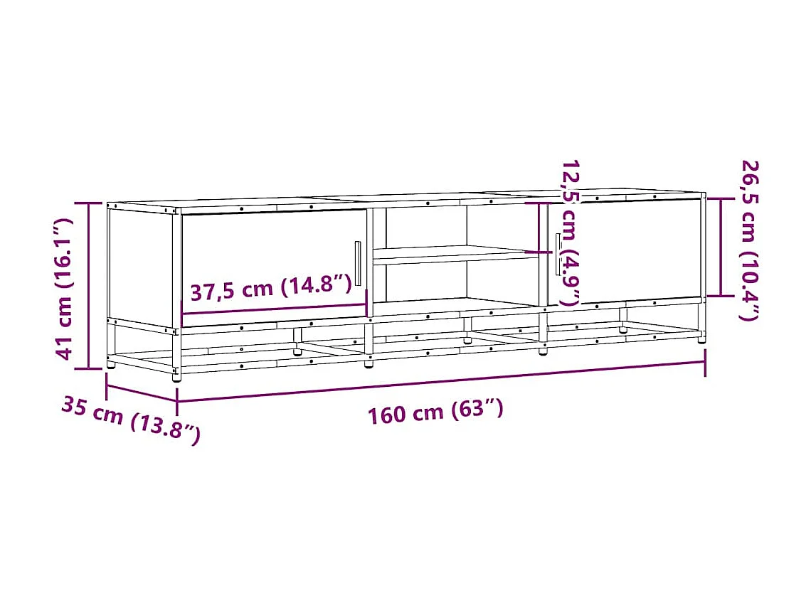 Meuble TV chêne sonoma 160x35x41 cm bois d'ingénierie et métal