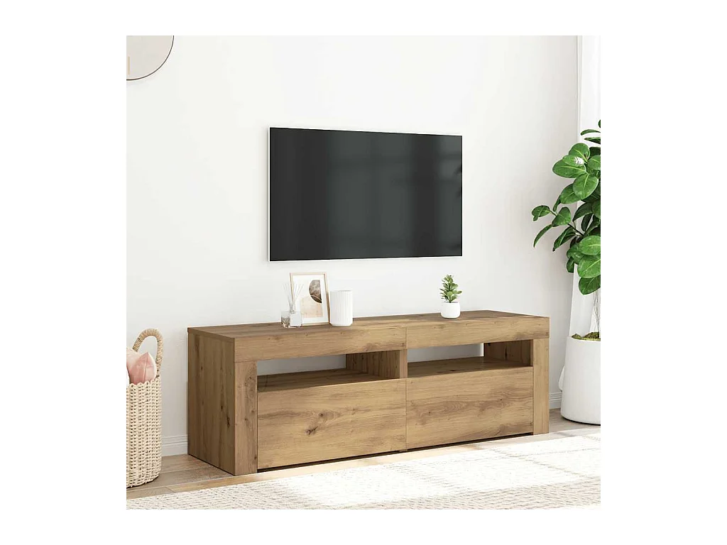 Meuble TV avec lumières LED chêne artisanal bois d'ingénierie