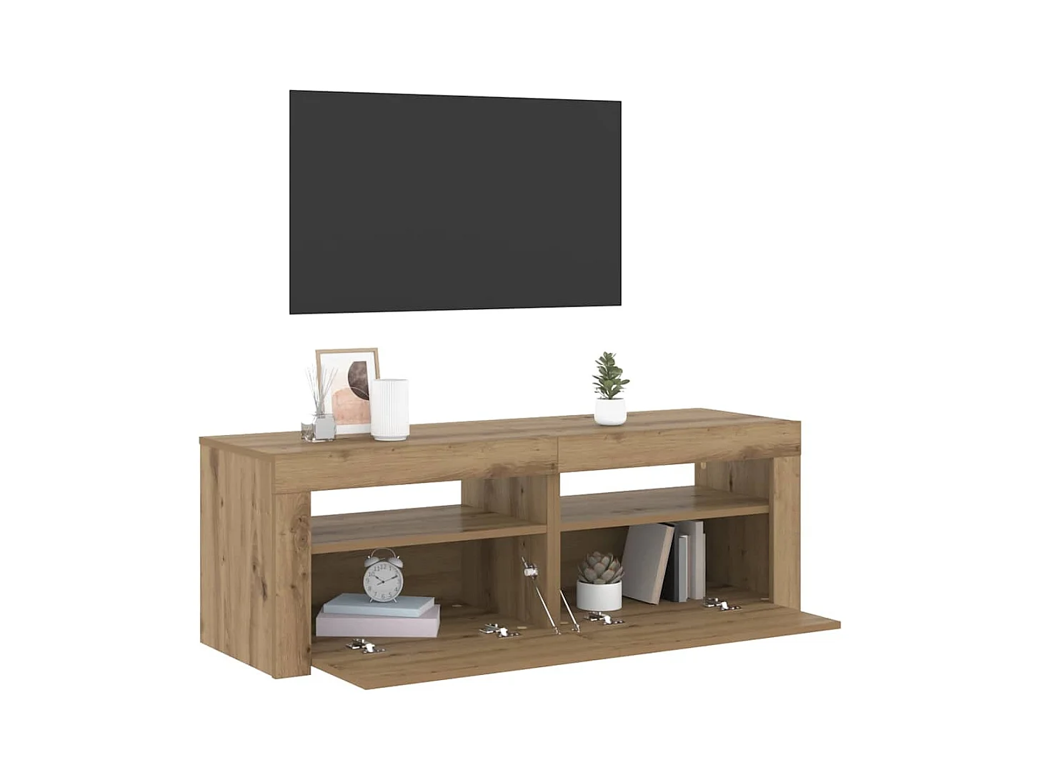 Meuble TV avec lumières LED chêne artisanal bois d'ingénierie