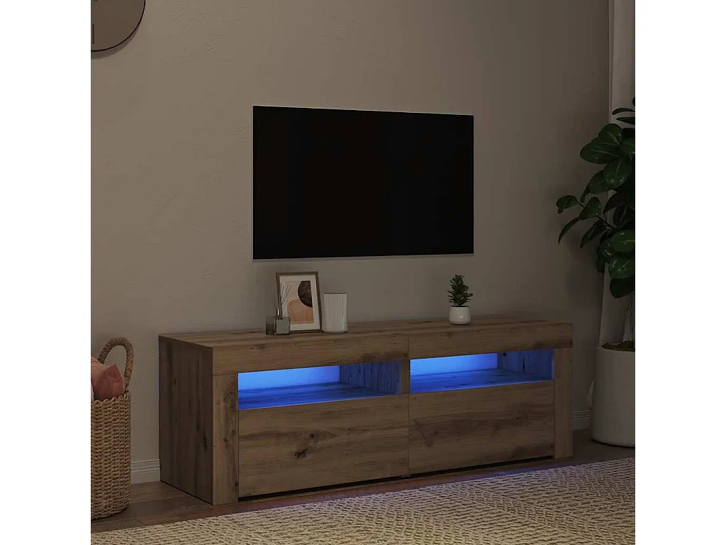 Meuble TV avec lumières LED chêne artisanal bois d'ingénierie