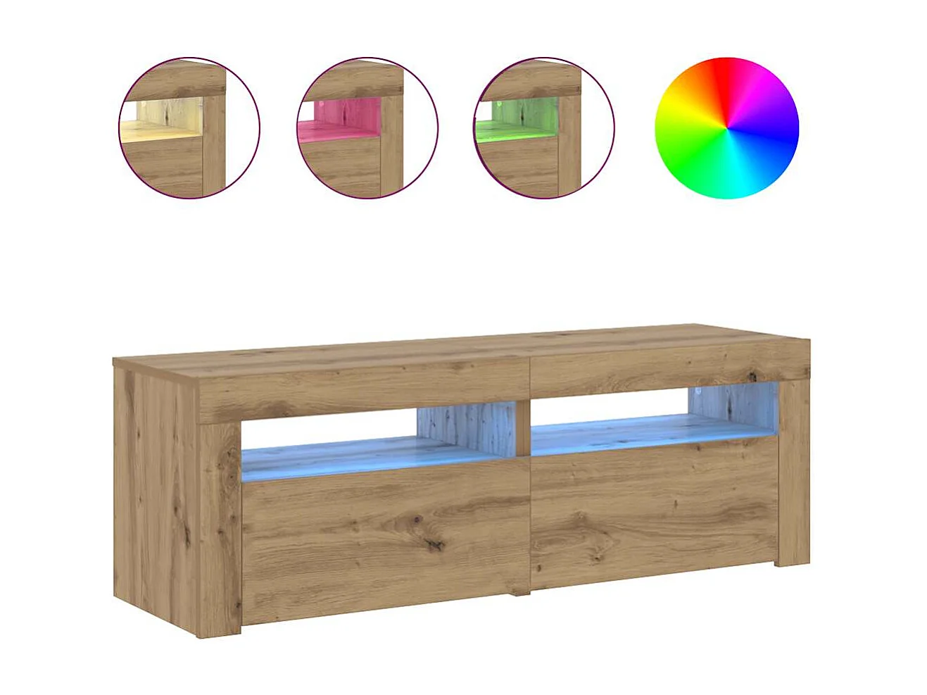 Meuble TV avec lumières LED chêne artisanal bois d'ingénierie