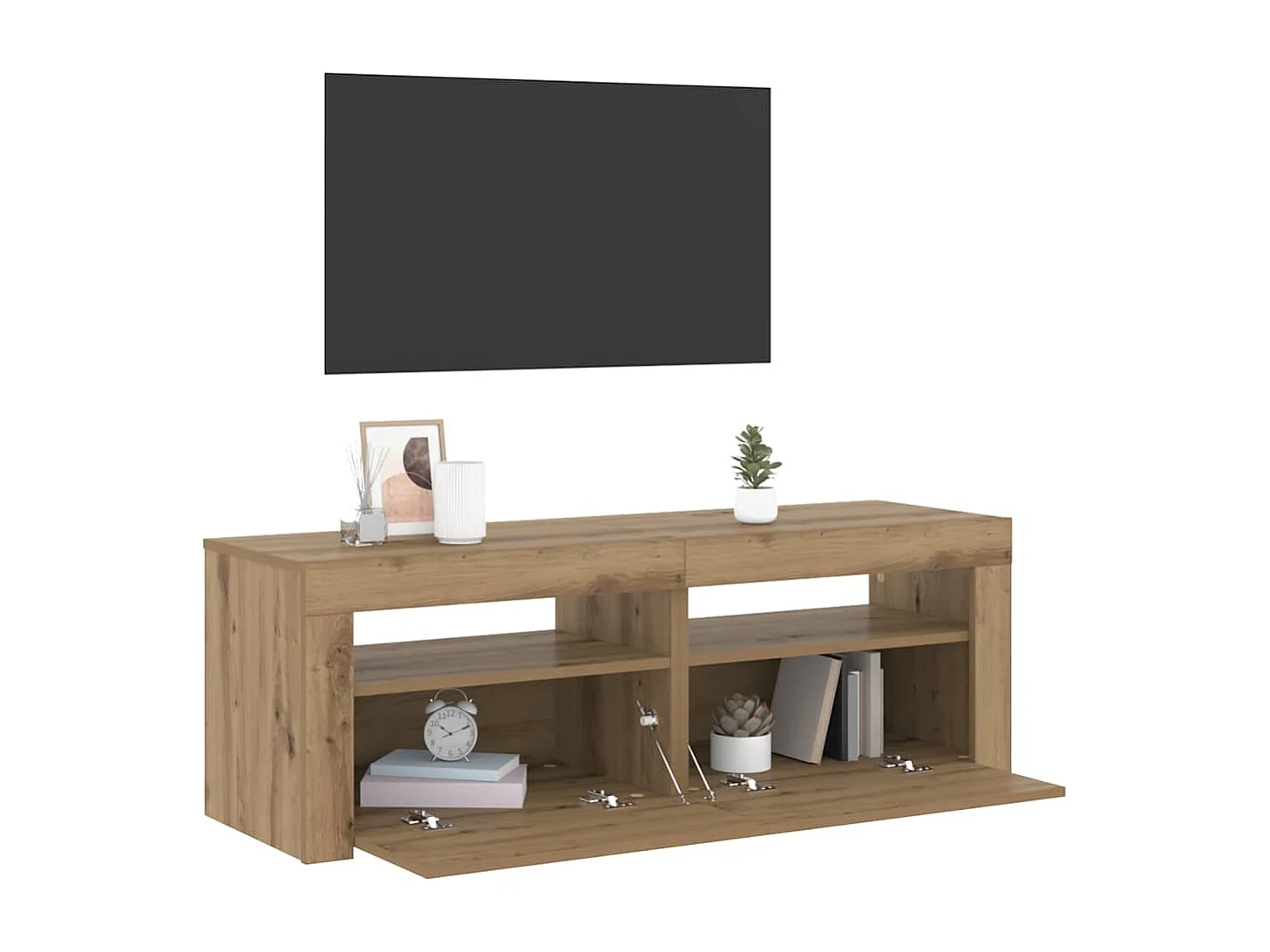 Meuble TV avec lumières LED chêne artisanal bois d'ingénierie