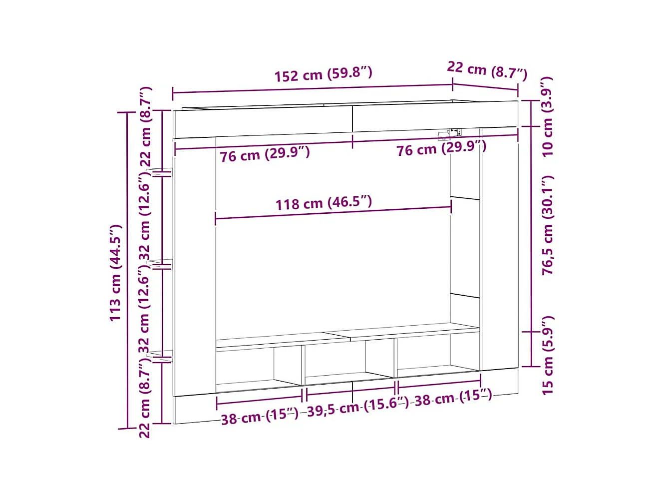 Gabinete para TV carvalho artisiano 152 x 22 x 113 cm