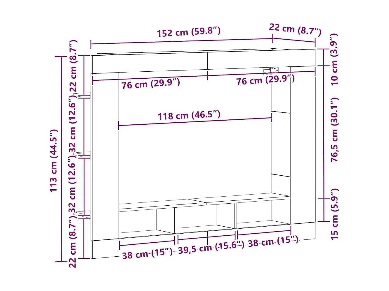 Gabinete para TV carvalho artisiano 152 x 22 x 113 cm