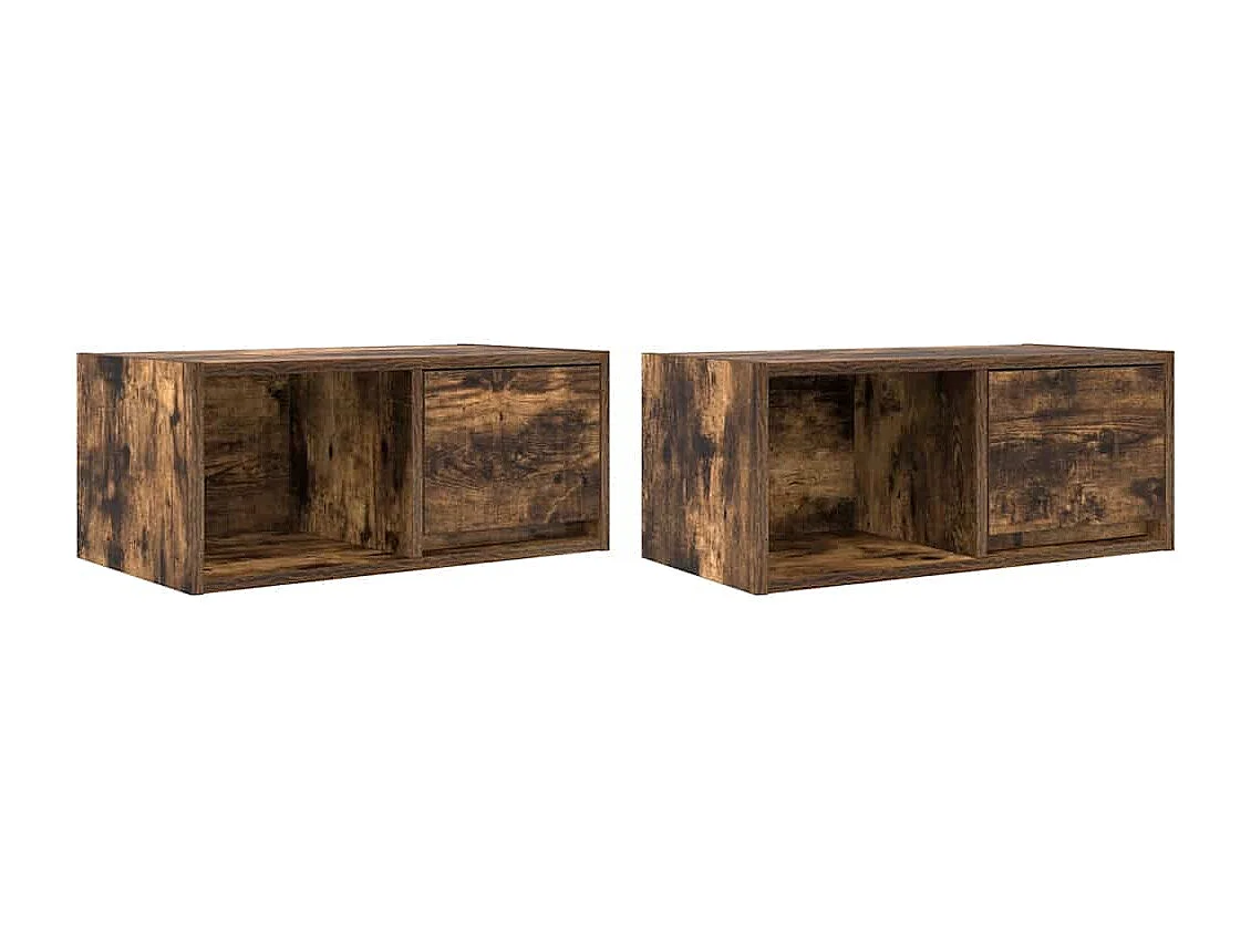 Meubles TV 2 pièces chêne fumé 60x31x25,5 cm bois d'ingénierie