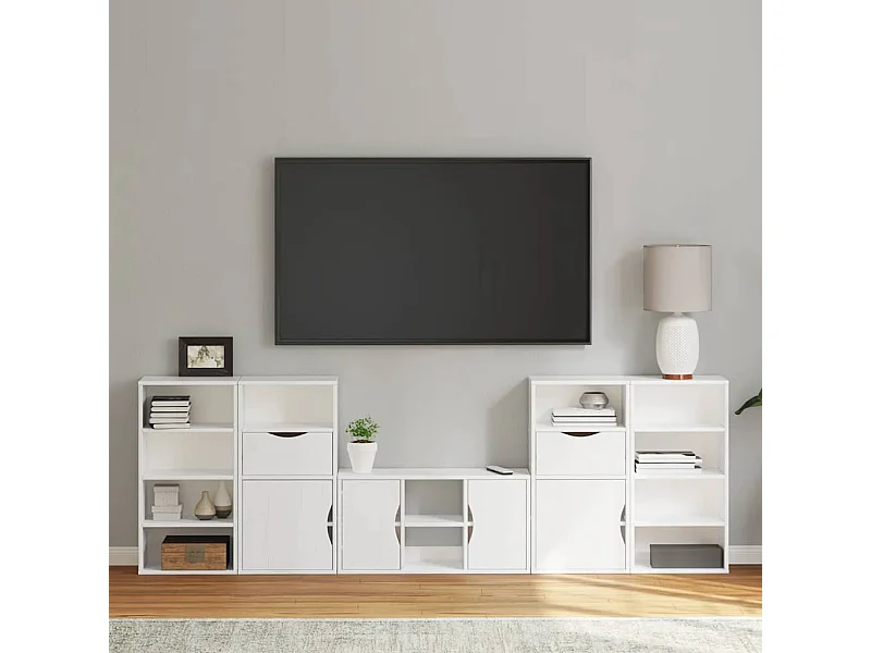Meubles TV 5 pièces avec rangement ODDA blanc bois de pin massif