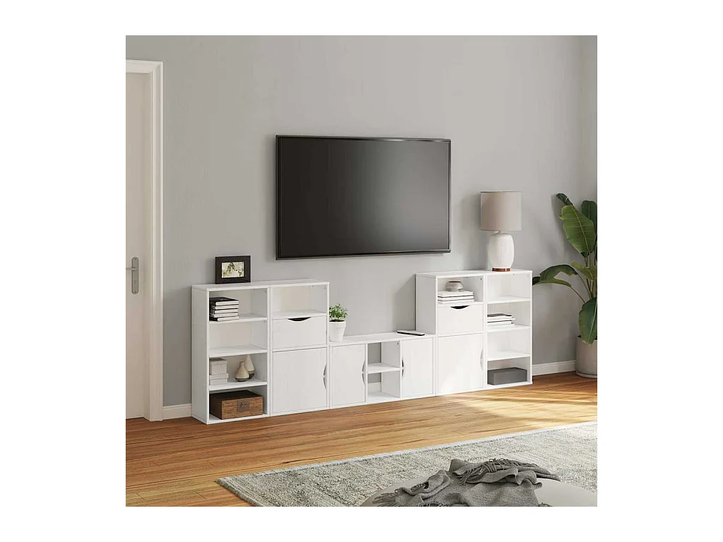 Meubles TV 5 pièces avec rangement ODDA blanc bois de pin massif