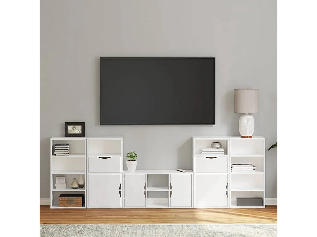 Meubles TV 5 pièces avec rangement ODDA blanc bois de pin massif