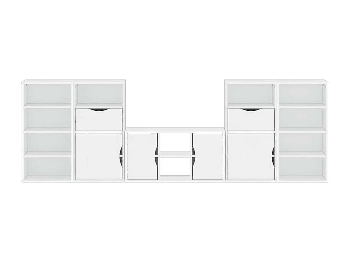 Meubles TV 5 pièces avec rangement ODDA blanc bois de pin massif