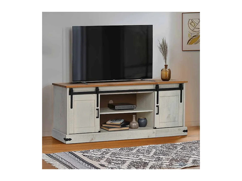 Mueble de TV HALDEN 2 puerta correderas blanco 150x40x60 cm