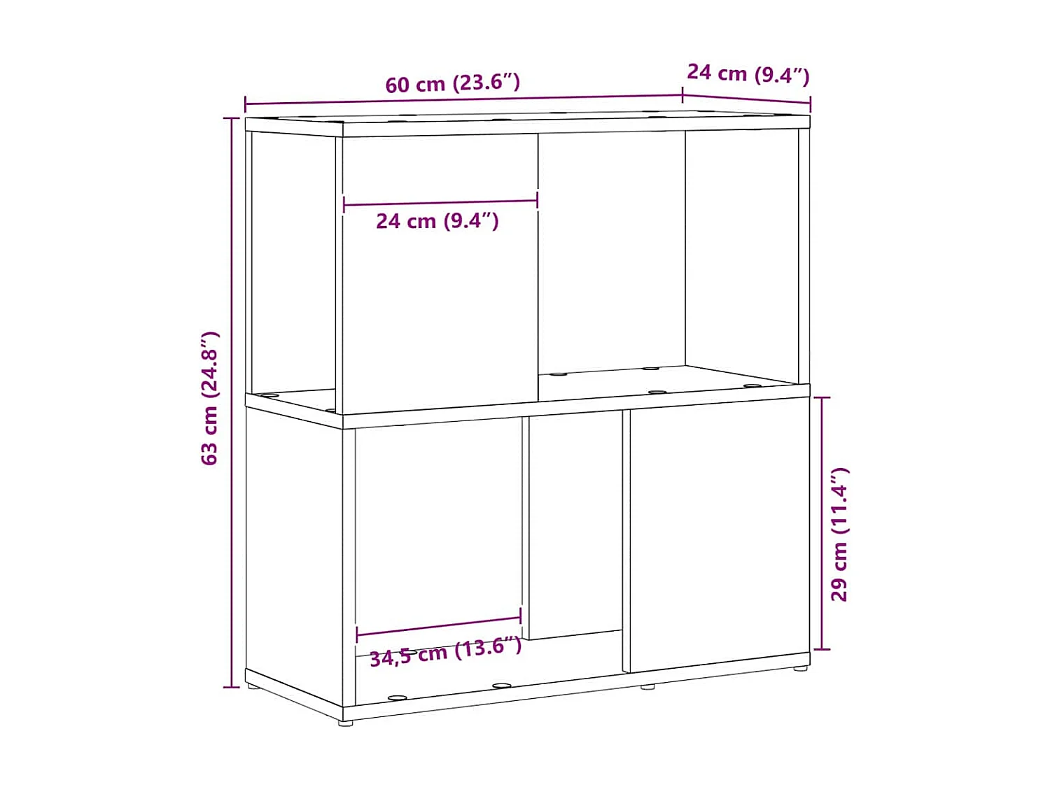 Meuble TV Noir 60 x 24 x 63 cm Bois d'ingénierie