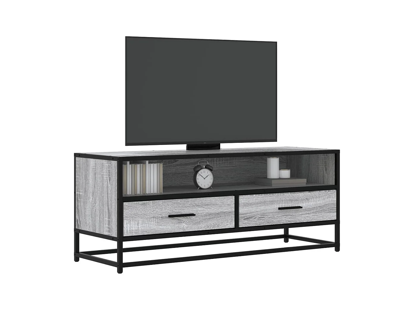 Móvel p/ TV 100x34,5x40 cm deriv. madeira/metal cinzento sonoma