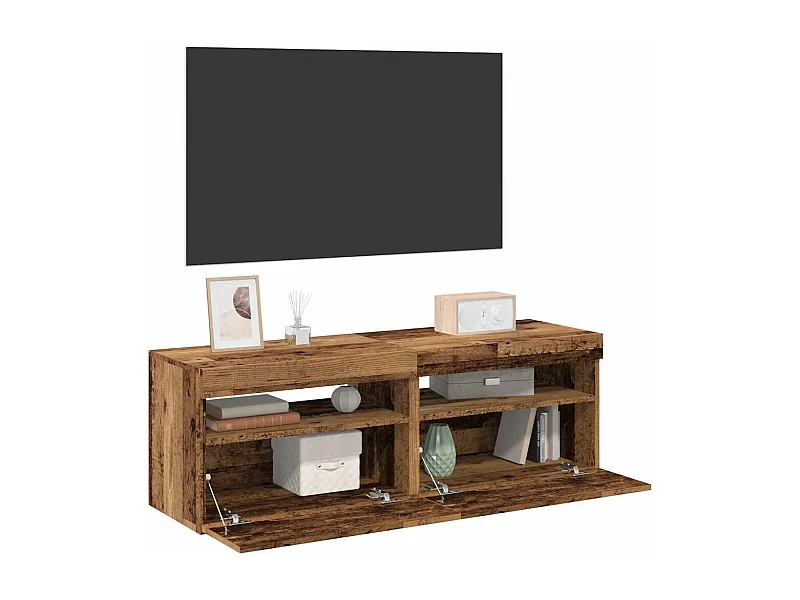 Tv-meubels met LED-verlichting 2 st bewerkt hout oud hout