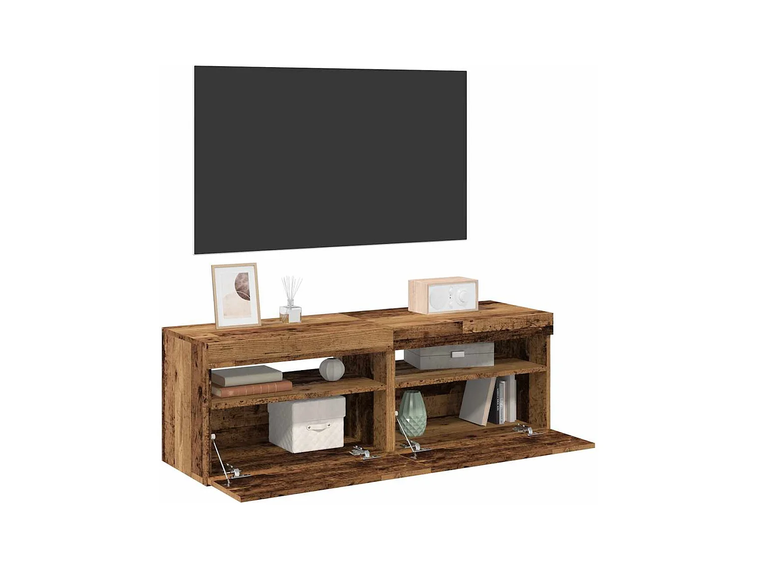 Meubles TV avec lumières LED 2 pièces vieux bois bois d'ingénierie