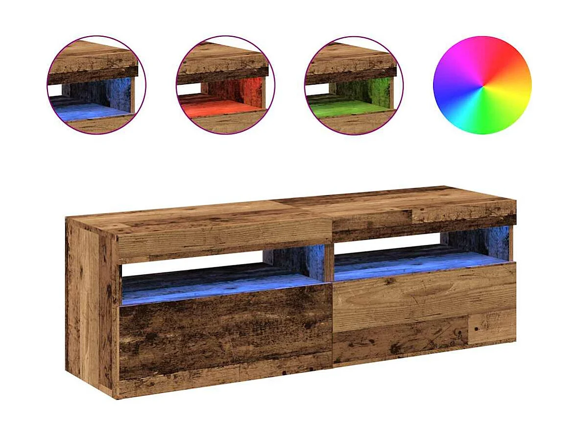 Meubles TV avec lumières LED 2 pièces vieux bois bois d'ingénierie