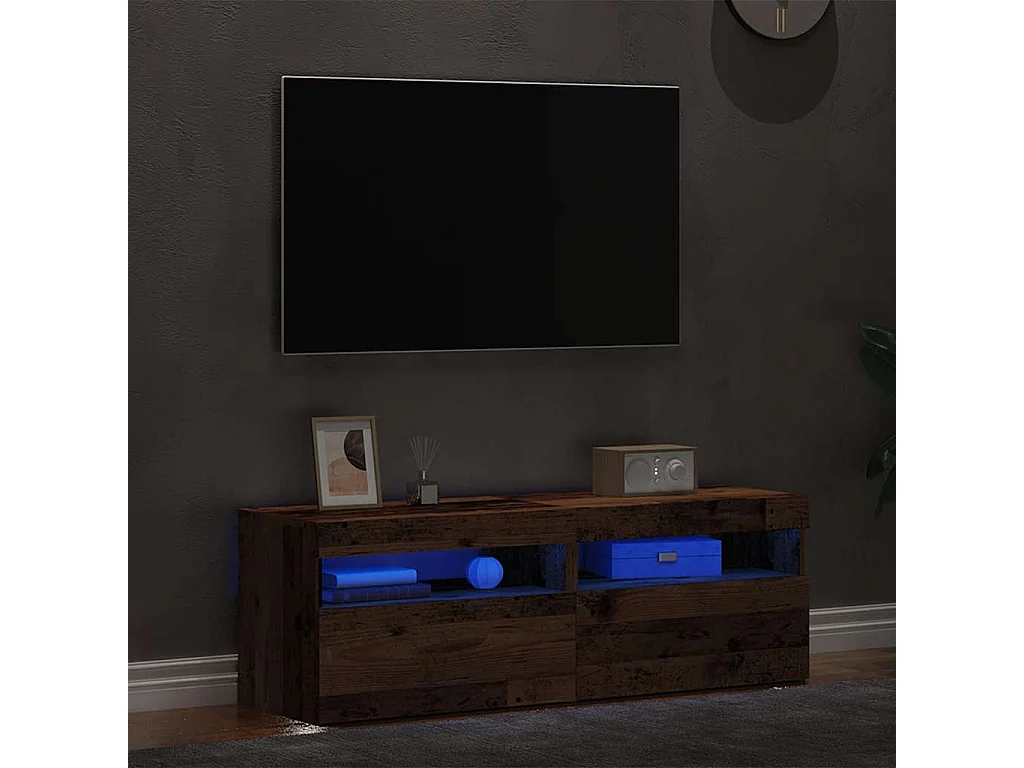 Meubles TV avec lumières LED 2 pièces vieux bois bois d'ingénierie