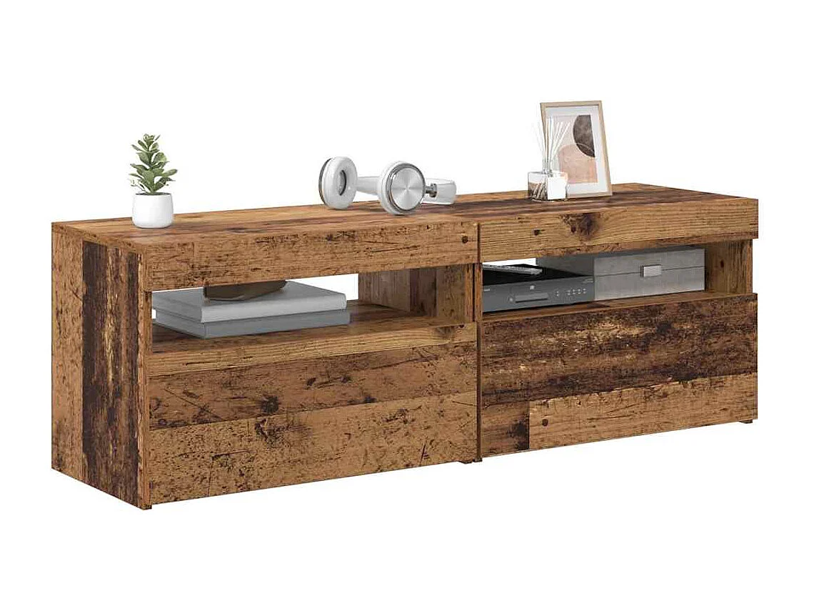 Meubles TV avec lumières LED 2 pièces vieux bois bois d'ingénierie