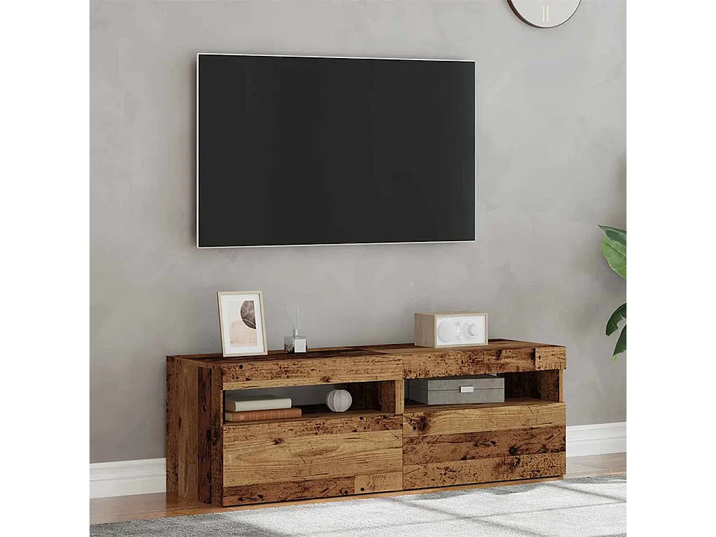 Meubles TV avec lumières LED 2 pièces vieux bois bois d'ingénierie