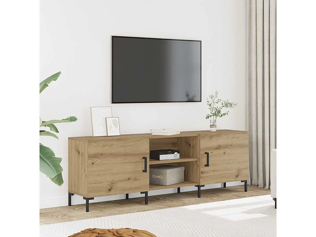 Meuble TV chêne artisanal 150x30x50 cm bois d'ingénierie