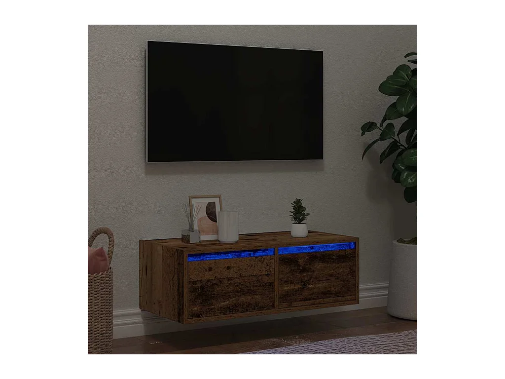 Meuble TV avec lumières LED vieux bois 75x35,5x25 cm