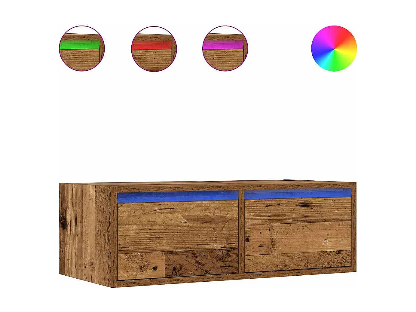 Meuble TV avec lumières LED vieux bois 75x35,5x25 cm