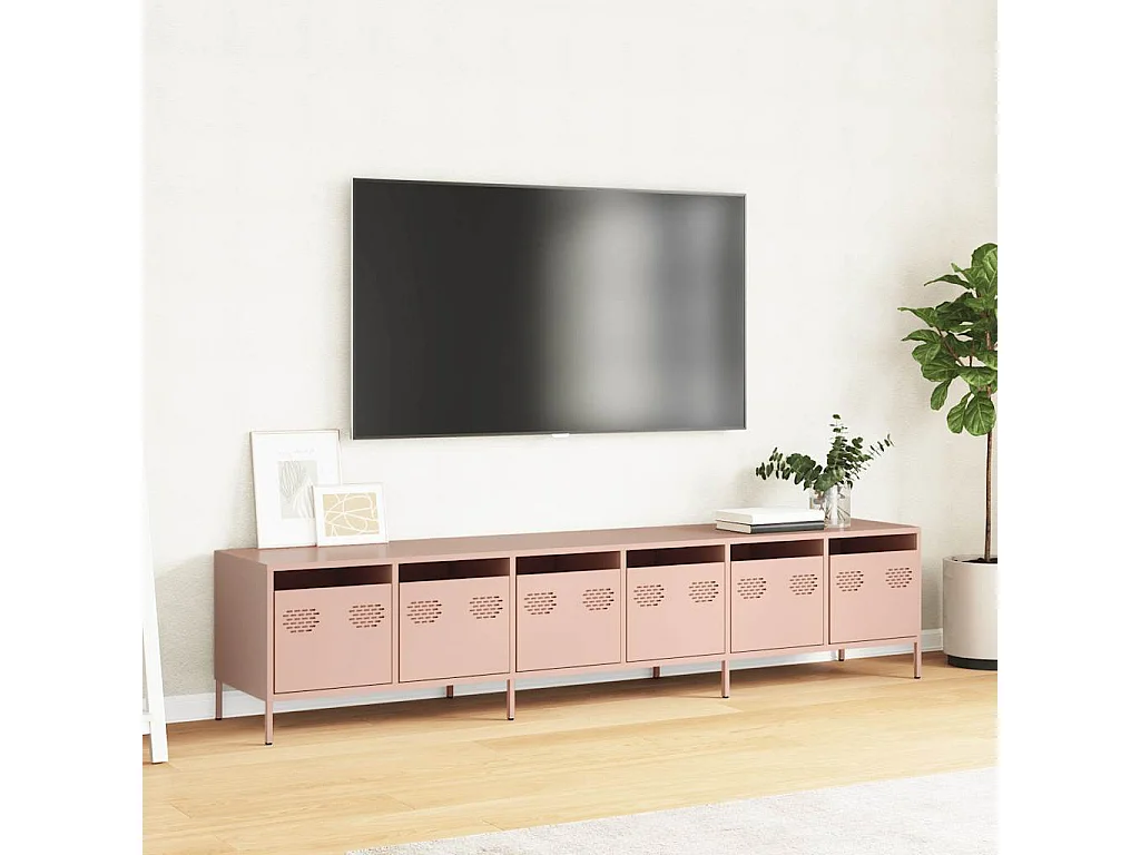 Meuble TV rose 202x39x43,5 cm acier laminé à froid