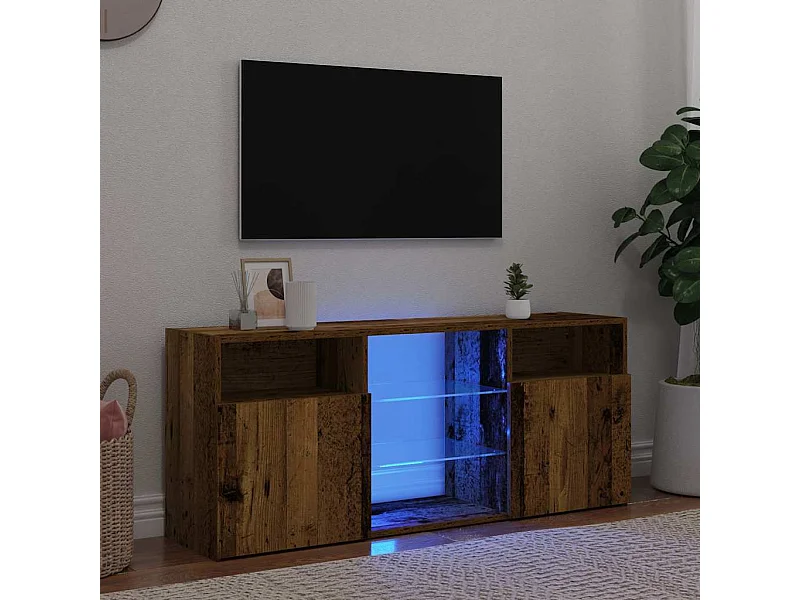 Meuble TV avec lumières LED vieux bois bois d'ingénierie
