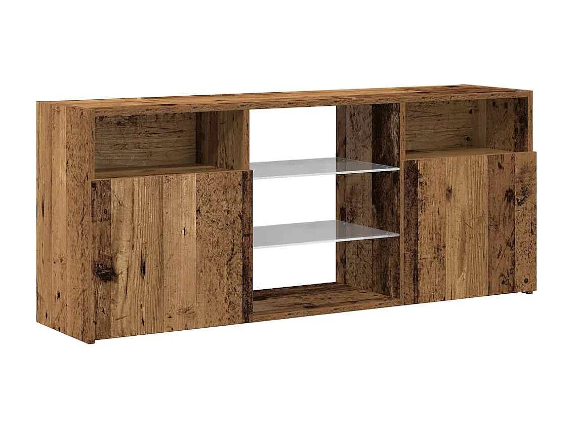 Meuble TV avec lumières LED vieux bois bois d'ingénierie