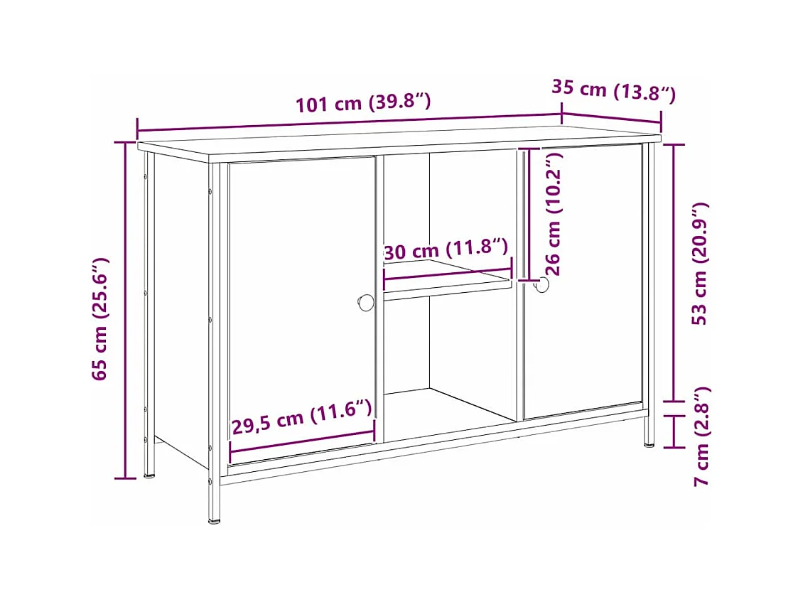 Meuble TV chêne artisanal 101 x 35 x 65 cm Bois d'ingénierie