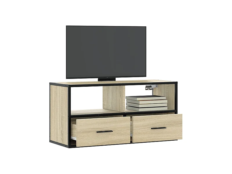 Mueble TV madera ingeniería y metal roble Sonoma 80x31x39,5 cm