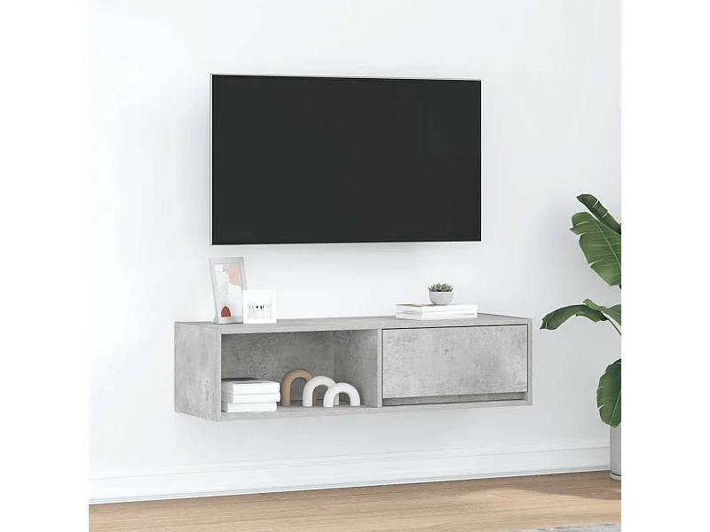 Meuble TV gris béton 100x31x25,5 cm bois d'ingénierie