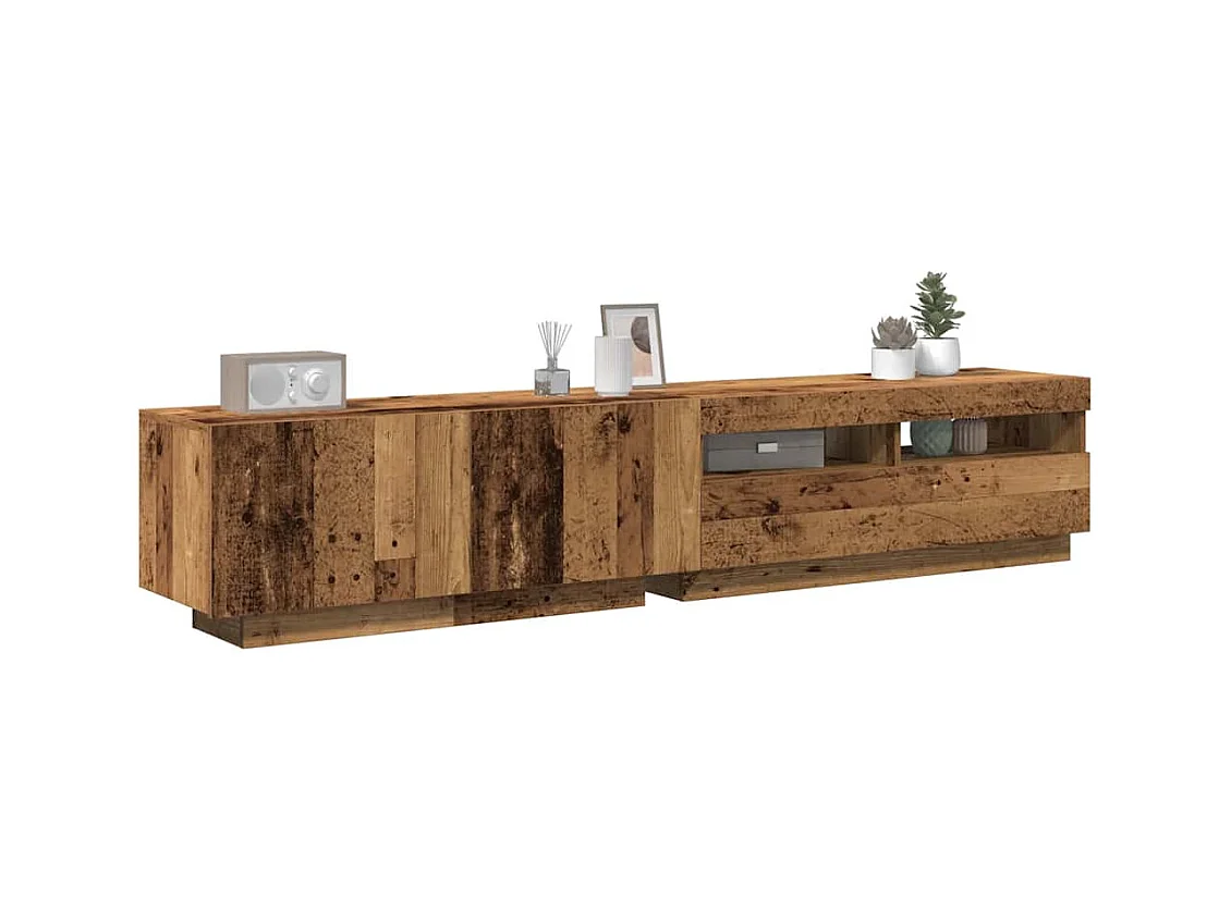 Tv-meubel met LED 200x35x40 cm bewerkt hout oud hout