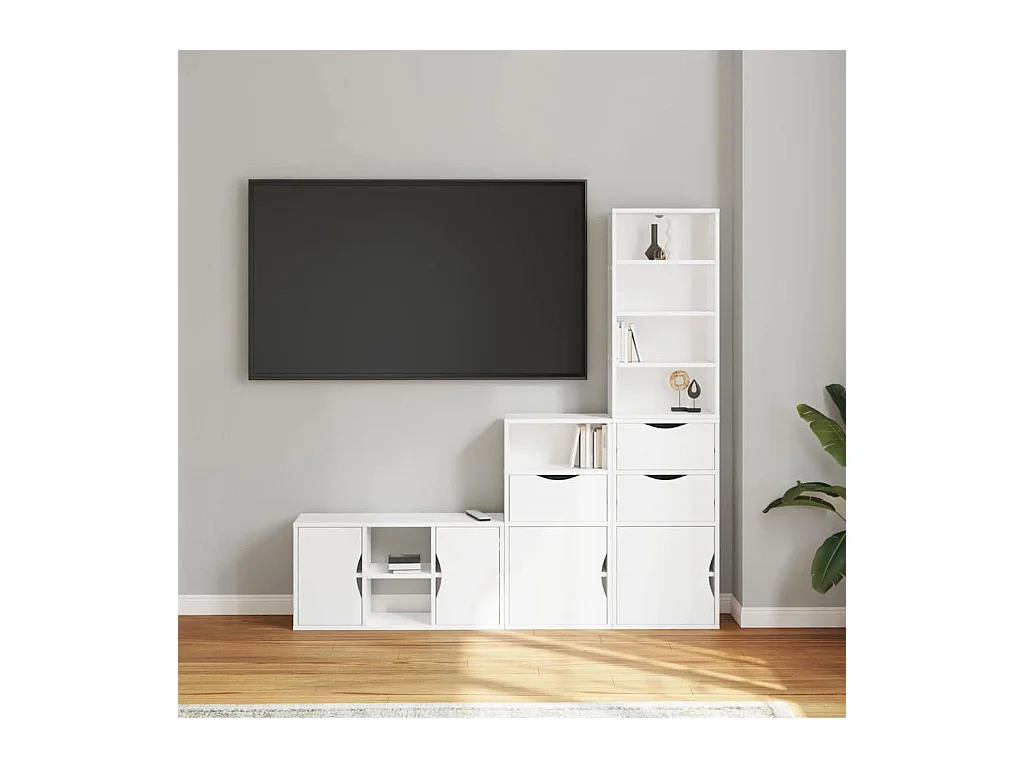 Meubles TV 4 pièces avec rangement ODDA blanc bois de pin massif