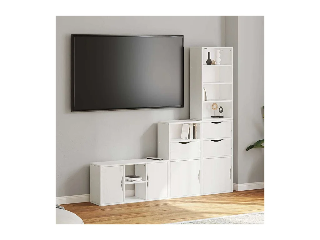 Muebles de TV 4 uds. con almacenaje "ODDA" blanco madera pino