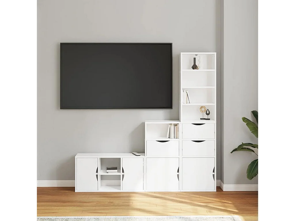 Meubles TV 4 pièces avec rangement ODDA blanc bois de pin massif