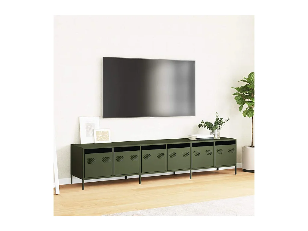 Meuble TV vert olive 202x39x43,5 cm acier laminé à froid