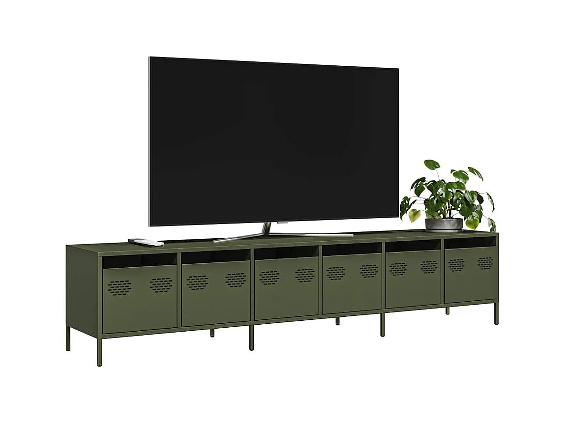 Mueble TV acero laminado en frío verde oliva 202x39x43,5 cm