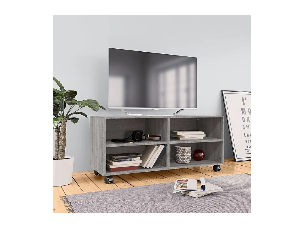 Móvel de TV com rodas 90x35x35cm derivados madeira cinza sonoma