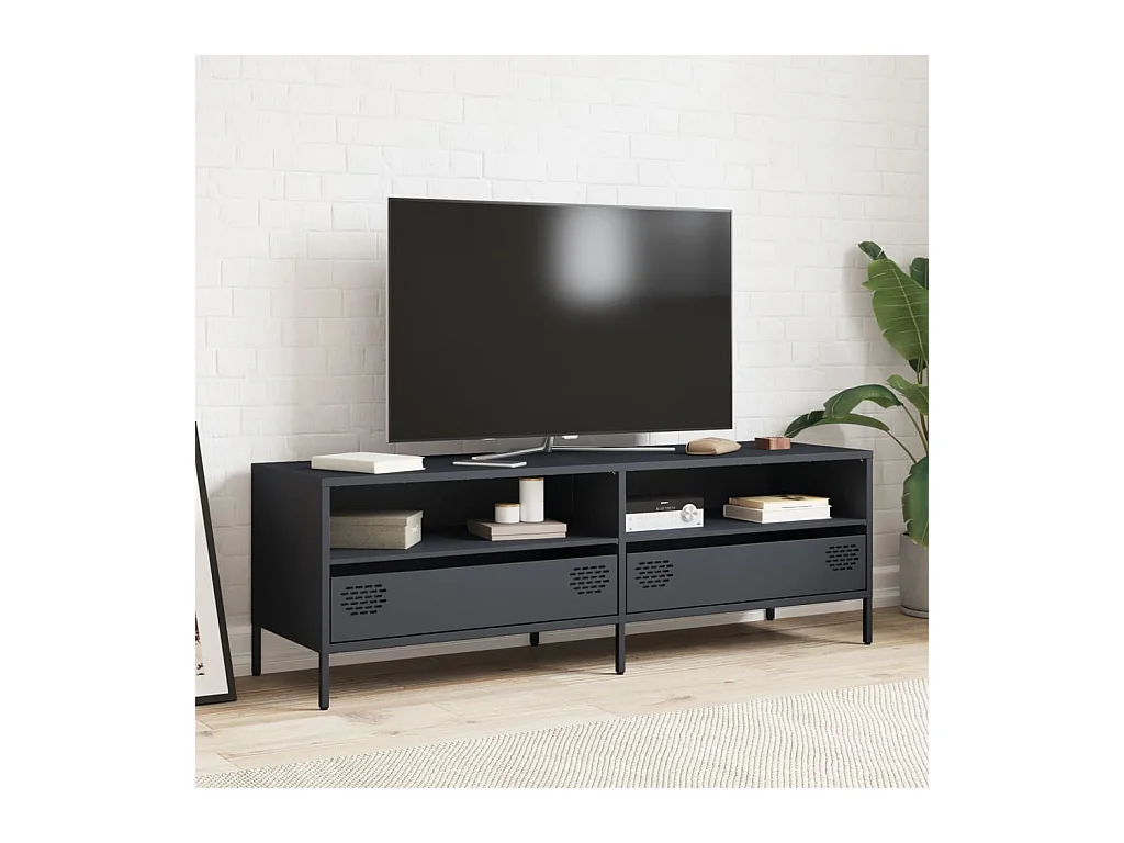 Meuble TV anthracite 135x39x43,5 cm acier laminé à froid