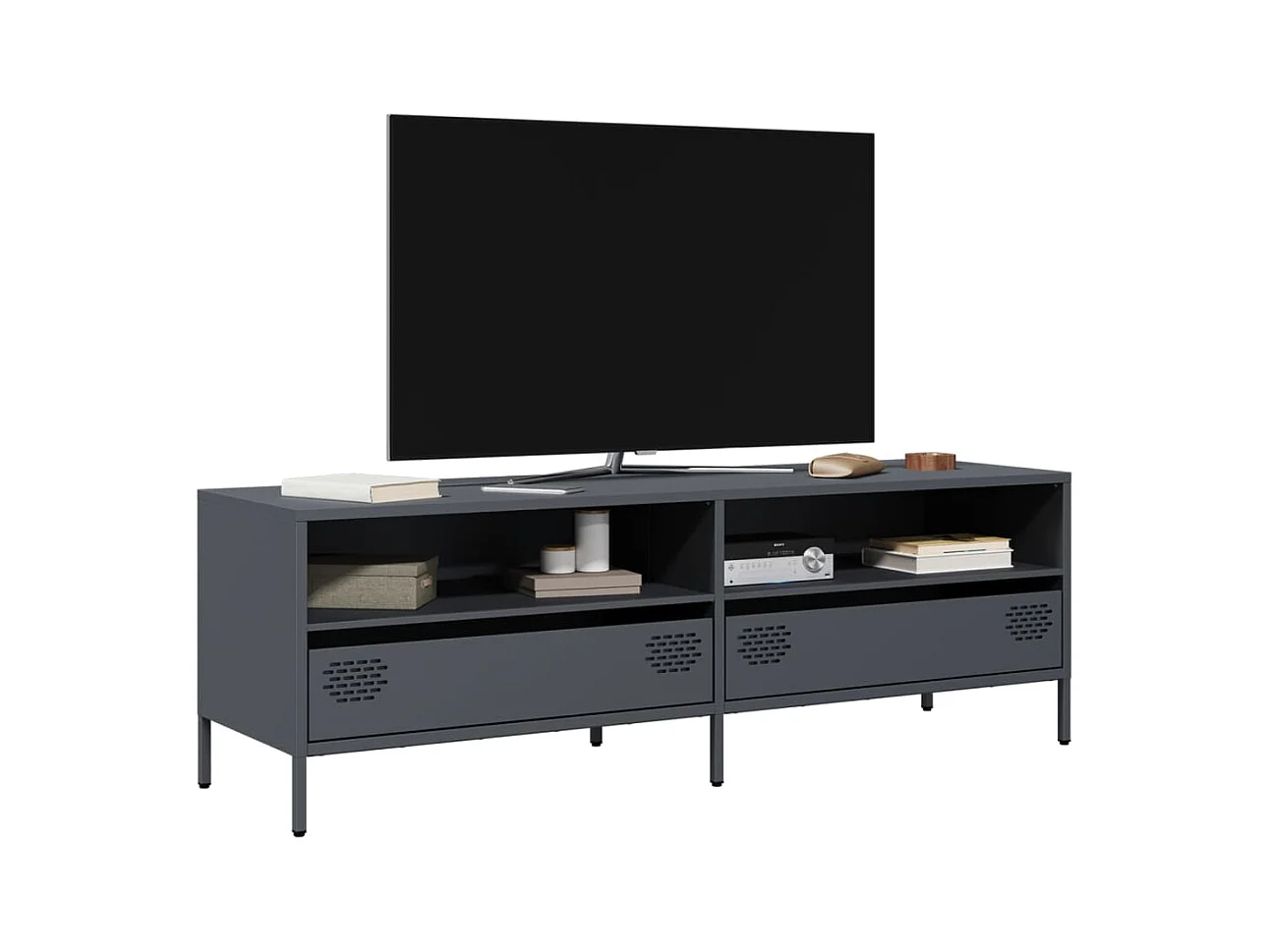 Meuble TV anthracite 135x39x43,5 cm acier laminé à froid