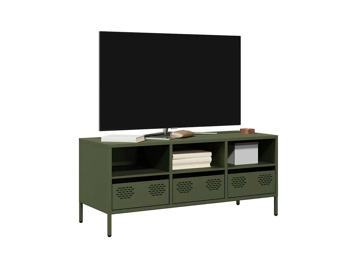 Mueble TV acero laminado en frío verde oliva 101,5x39x43,5 cm