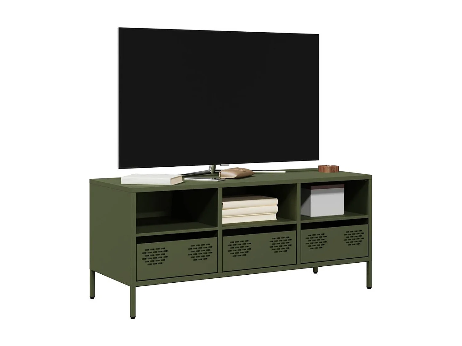 Meuble TV vert olive 101,5x39x43,5 cm acier laminé à froid