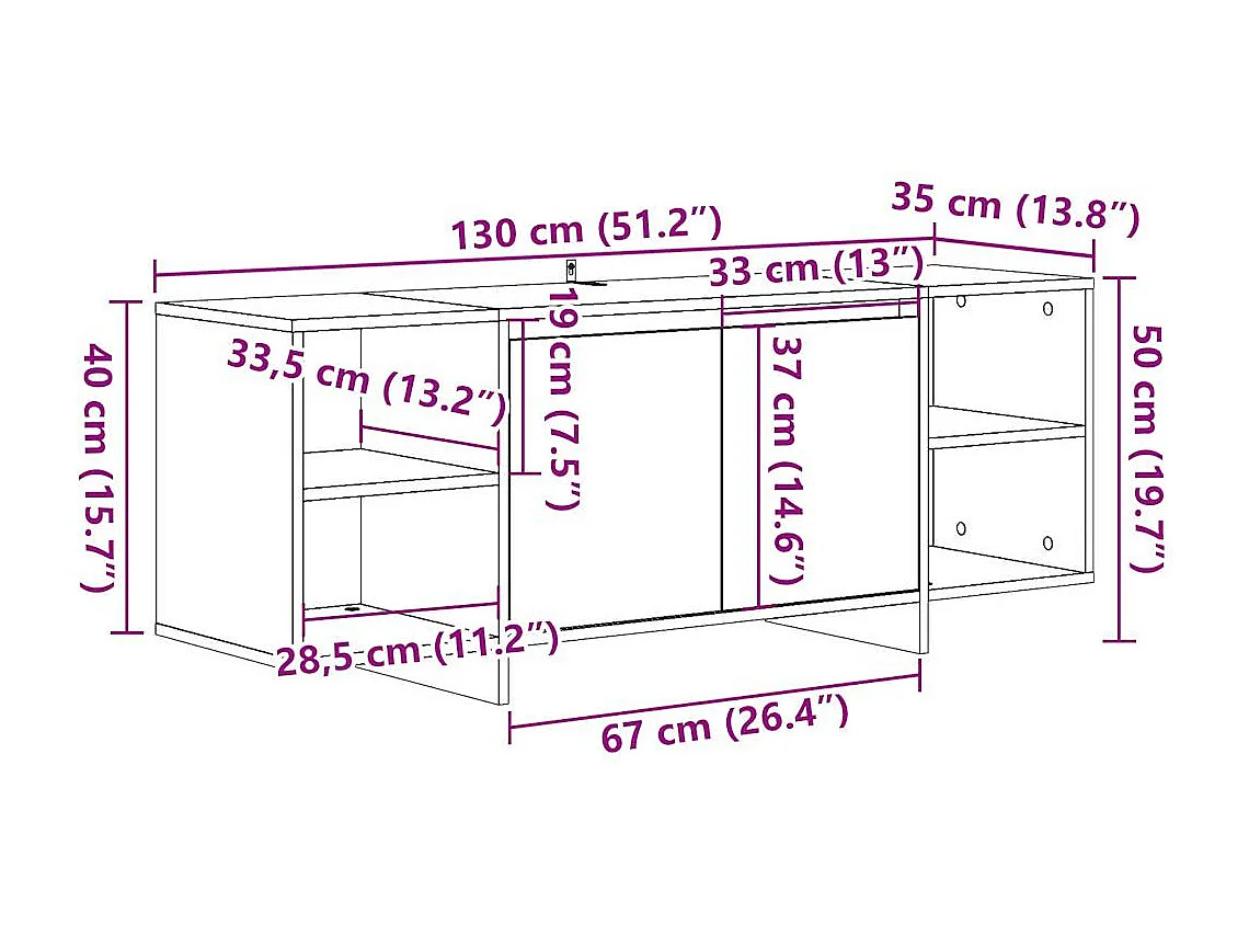 Meuble TV vieux bois 130x35x50 cm bois d'ingénierie