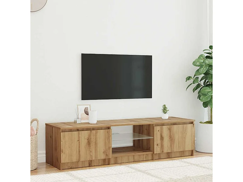 Meuble TV avec lumières LED chêne artisanal bois d'ingénierie