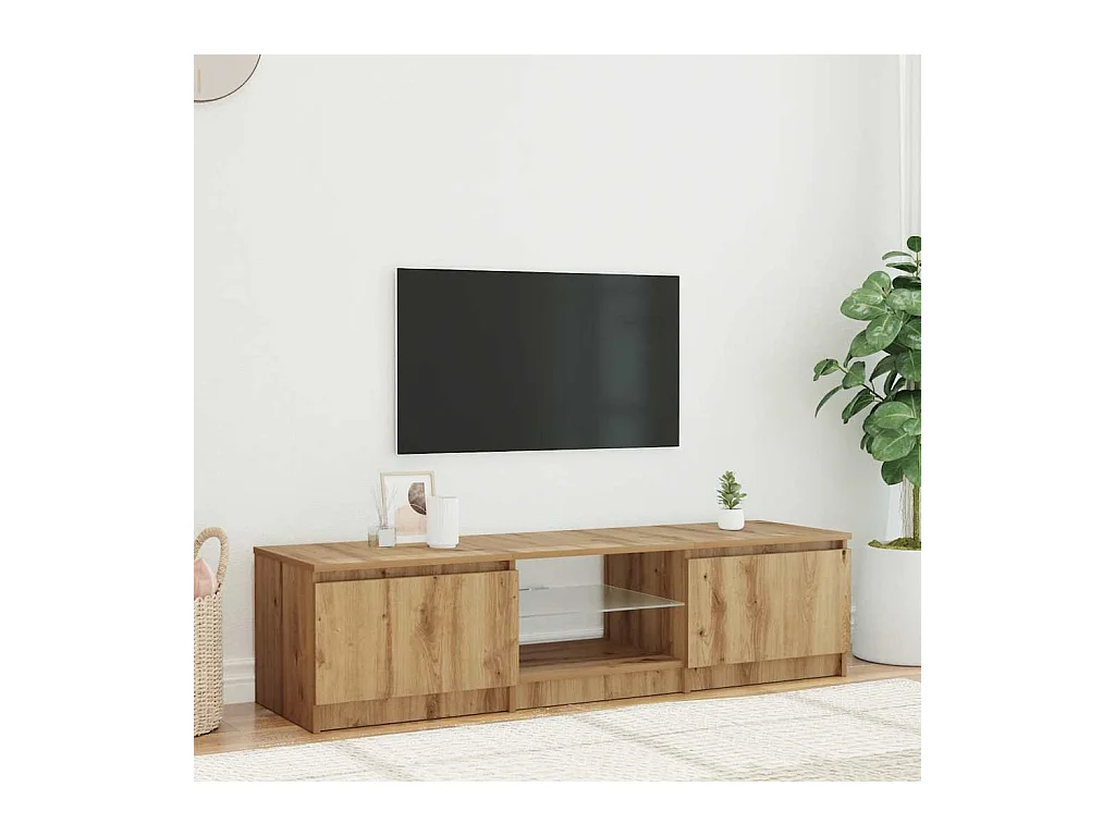 Meuble TV avec lumières LED chêne artisanal bois d'ingénierie