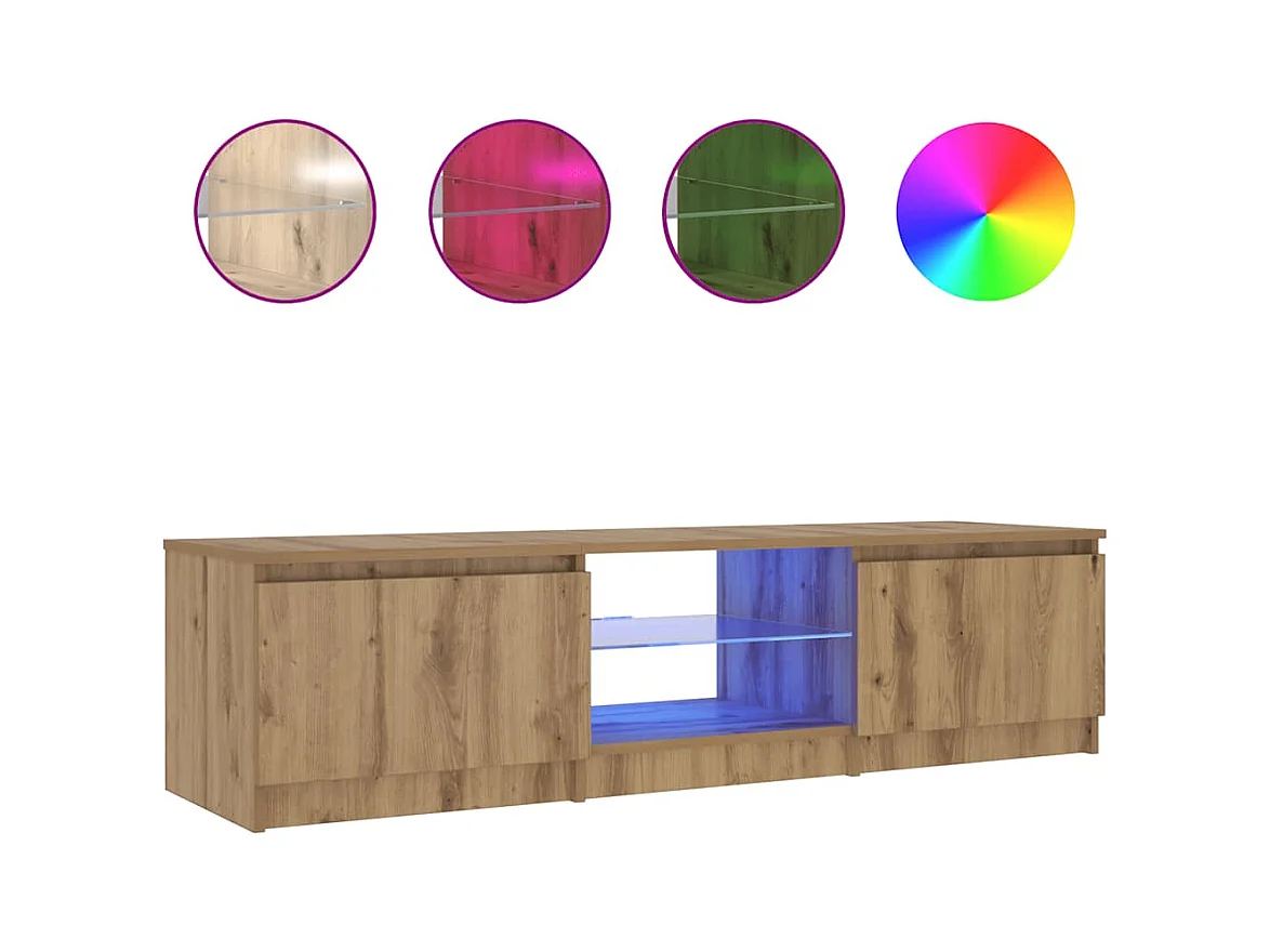 Meuble TV avec lumières LED chêne artisanal bois d'ingénierie